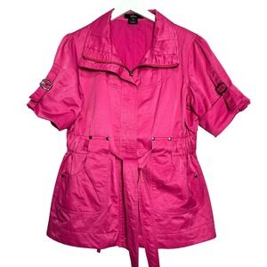 Luii Hot Pink Short Sleeve Utility Jacket Belted Cinched Waist Fuchsia Medium